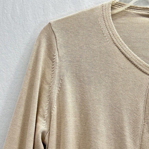 Carlisle Beige Silk Blend Snap Closure Long Cardigan Size Medium Flutter Sleeves - Picture 9 of 16